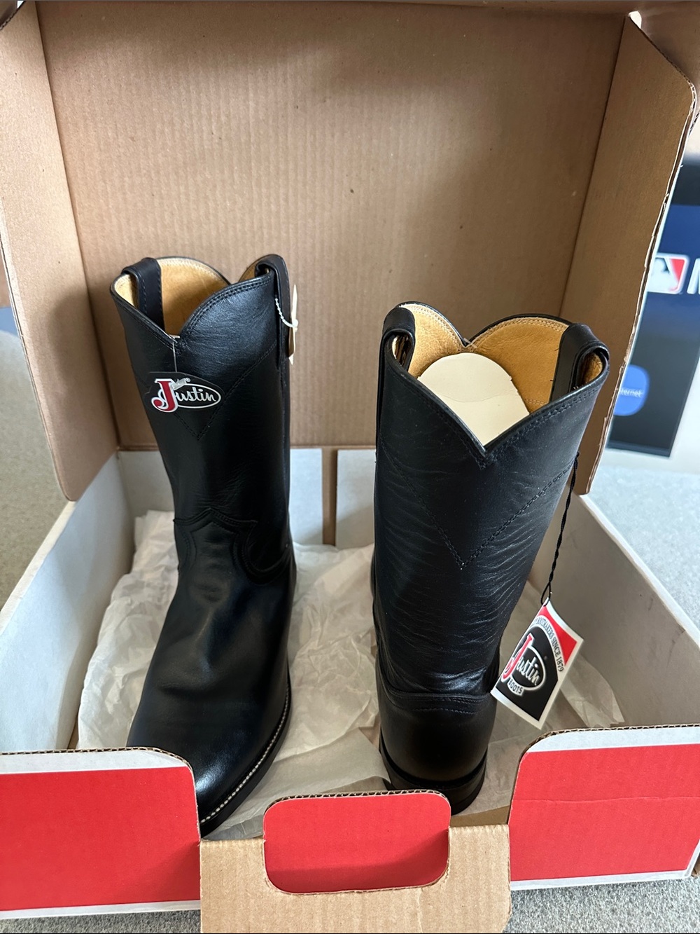 Justin Boots Black Leather Western Cowboy Boots